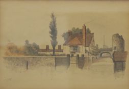 EDWARD POCOCKE, Pulls Ferry, Norwich, watercolour, framed and glazed. 23.5 x 16 cm.