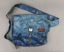 A Joey D of Edinburgh blue leather shoulder bag. 41 cm wide.
