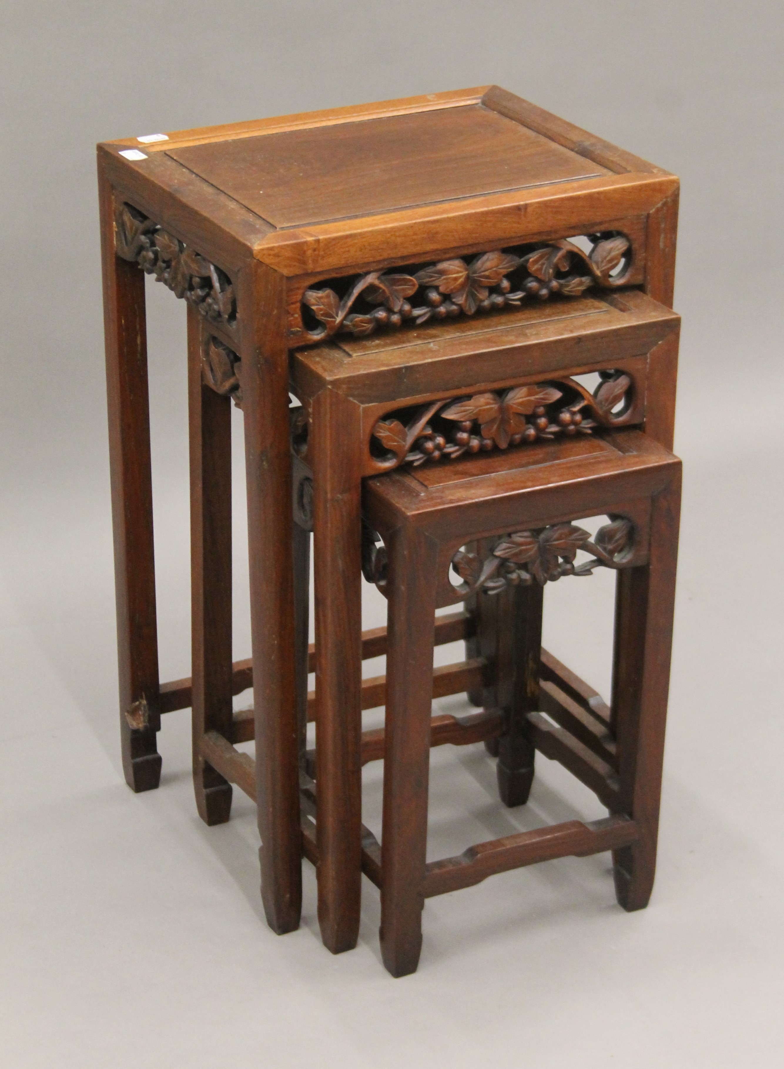 A nest of three Chinese hardwood tables probably late 19th or early 20th century. 38 cm wide. - Image 5 of 6