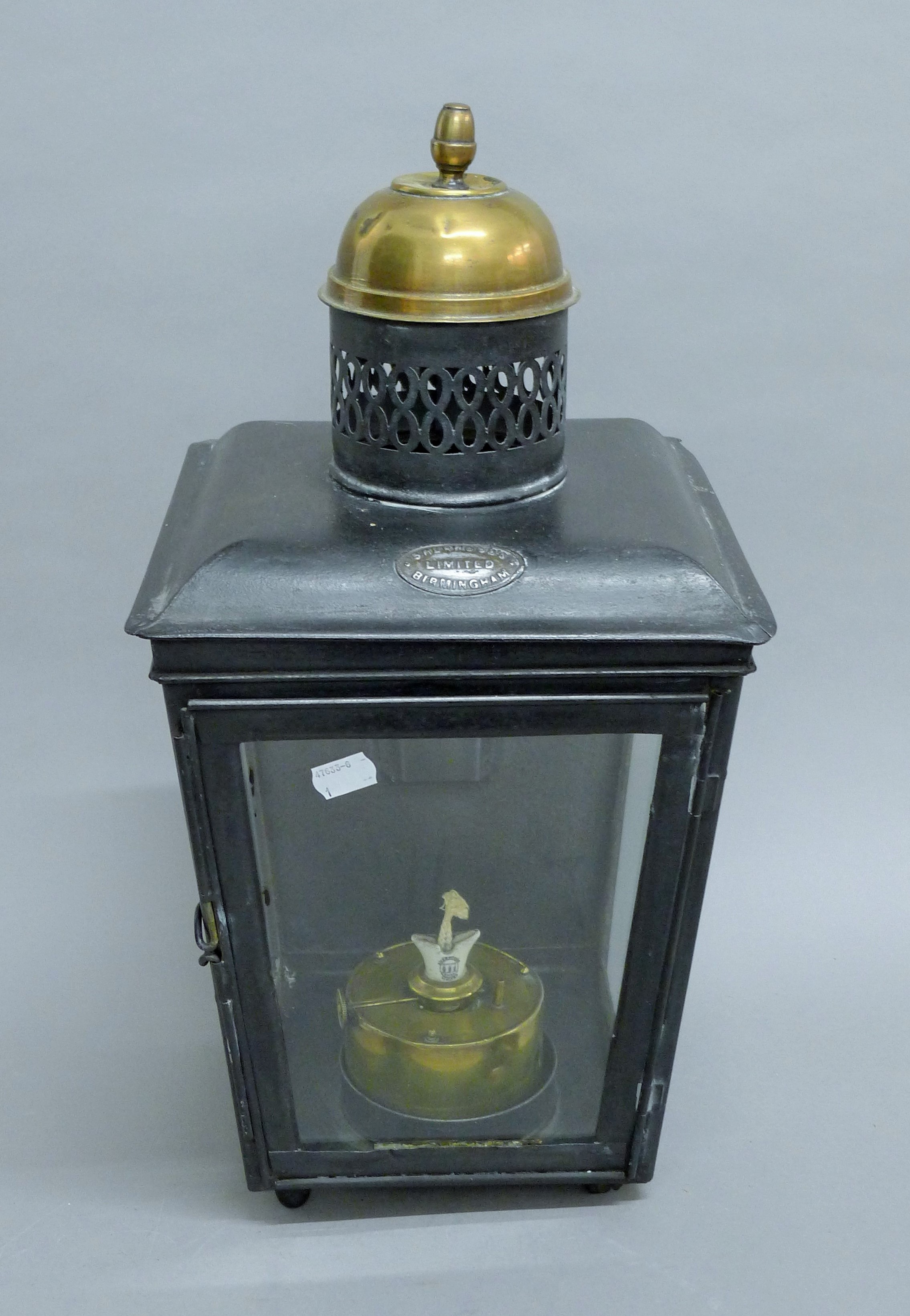 A Victorian brass mounted lantern. 51 cm high.