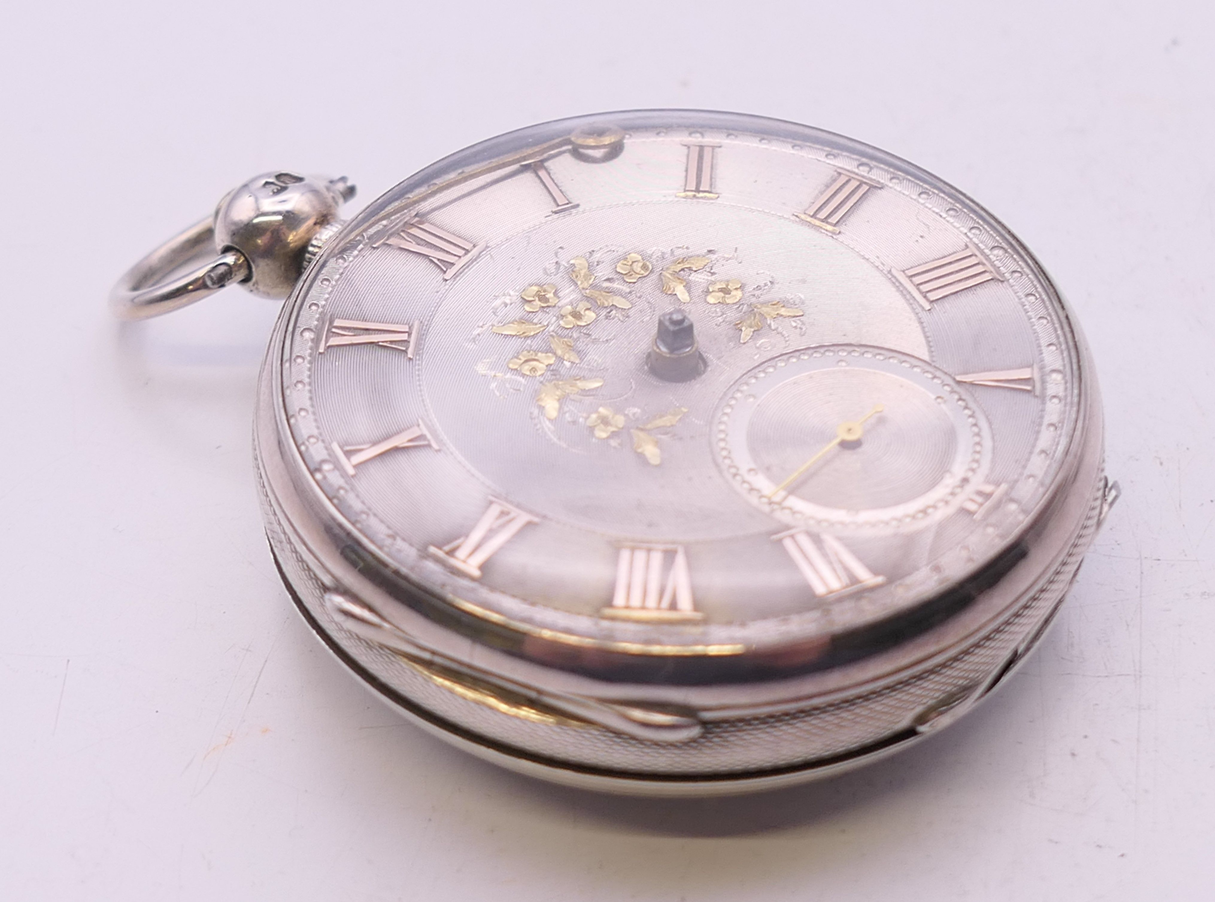 A gentleman's silver pocket watch, the dial with floral decoration, hallmarked for London 1856. 4. - Image 2 of 9