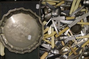 A box of miscellaneous plated and other cutlery etc.