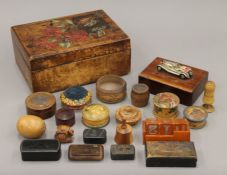 A collection of various treen items and various boxes. The largest 26.5 cm long.