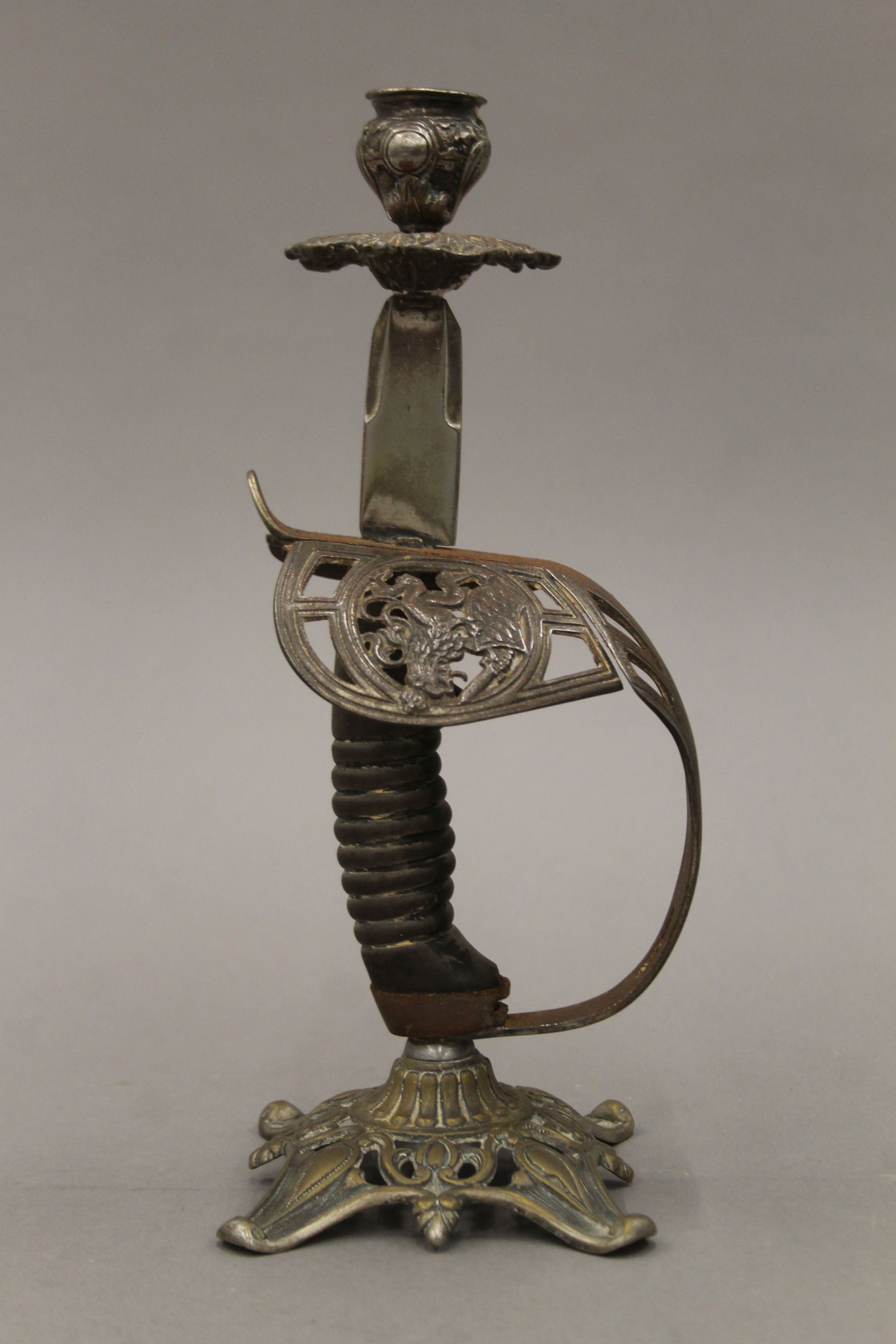 A pair of candlesticks formed from sword handles. 27 cm high. - Image 4 of 6