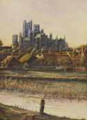 Ely Cathedral Views, Two 20th century oils on canvas, each framed. The largest 29 x 39 cm.