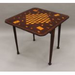 A 19th century marquetry inlaid mahogany folding card table. 107 cm wide.