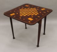 A 19th century marquetry inlaid mahogany folding card table. 107 cm wide.