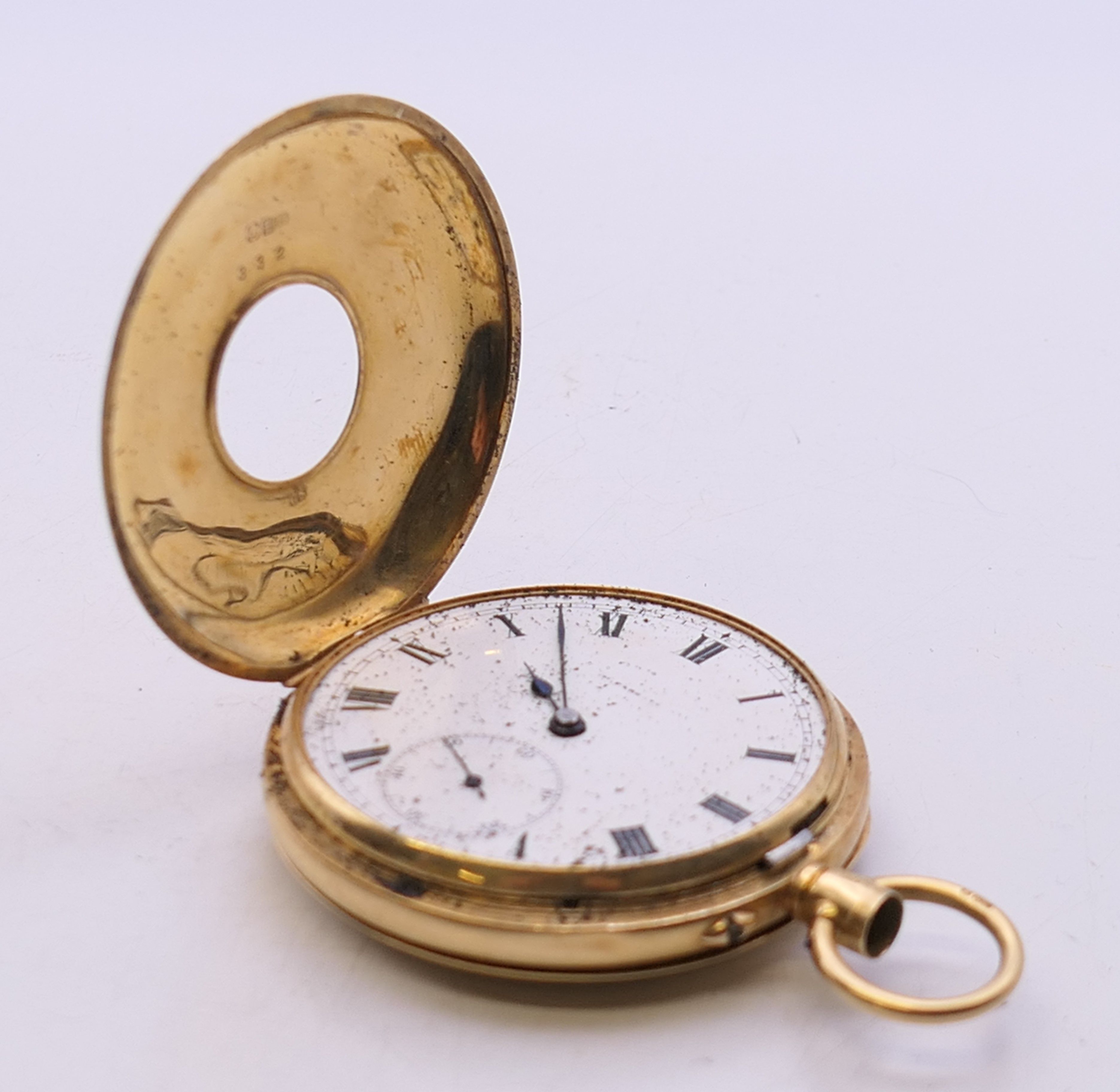 An 18 K gold half hunter pocket watch, - Image 2 of 10