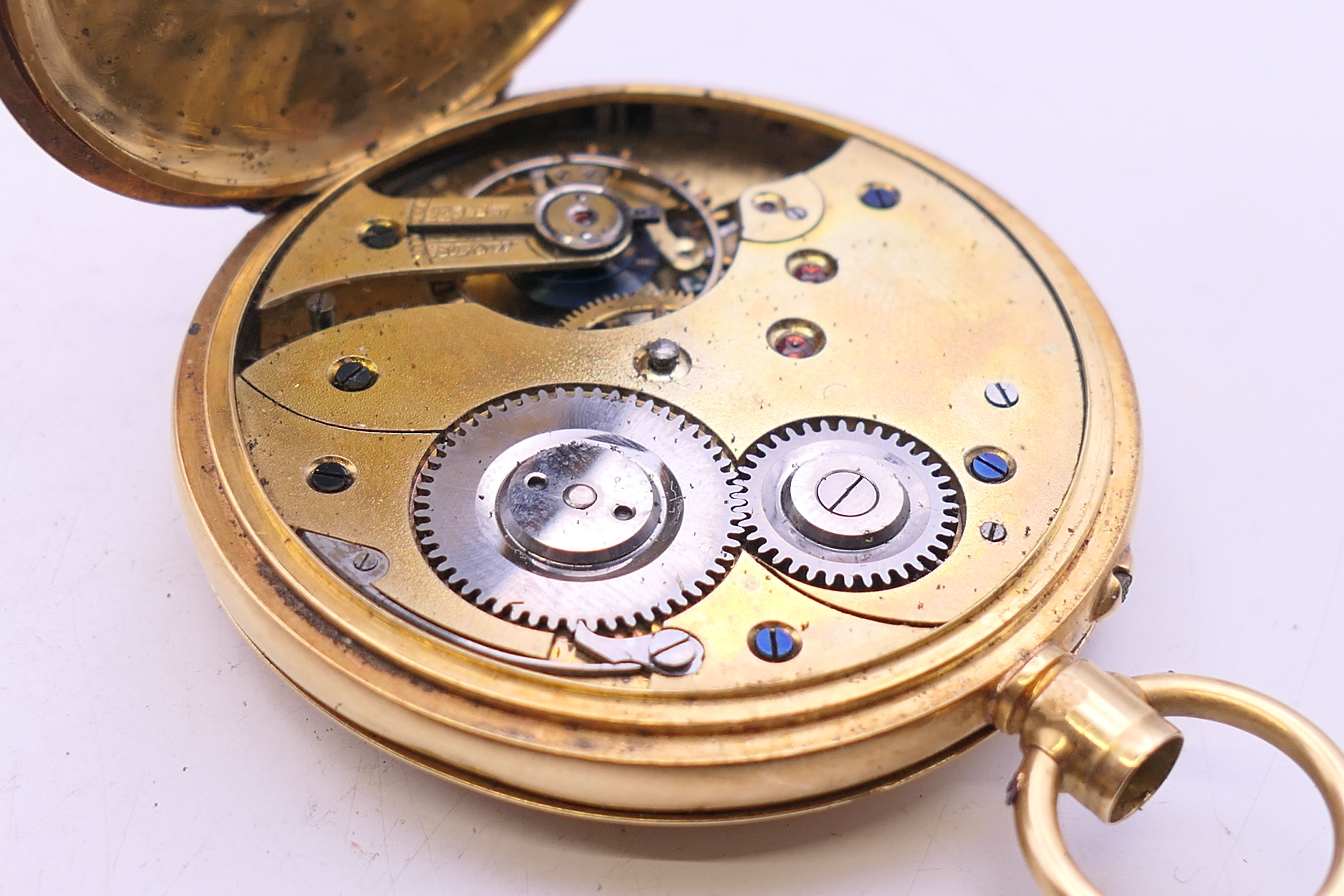 An 18 K gold half hunter pocket watch, - Image 7 of 10