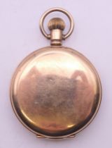 A gold plated gentleman's full hunter pocket watch. 5 cm diameter.