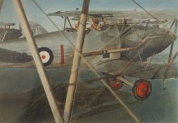 A pair of colour photographs of a Hurricane prototype and a Hawker Hind, both framed and glazed.