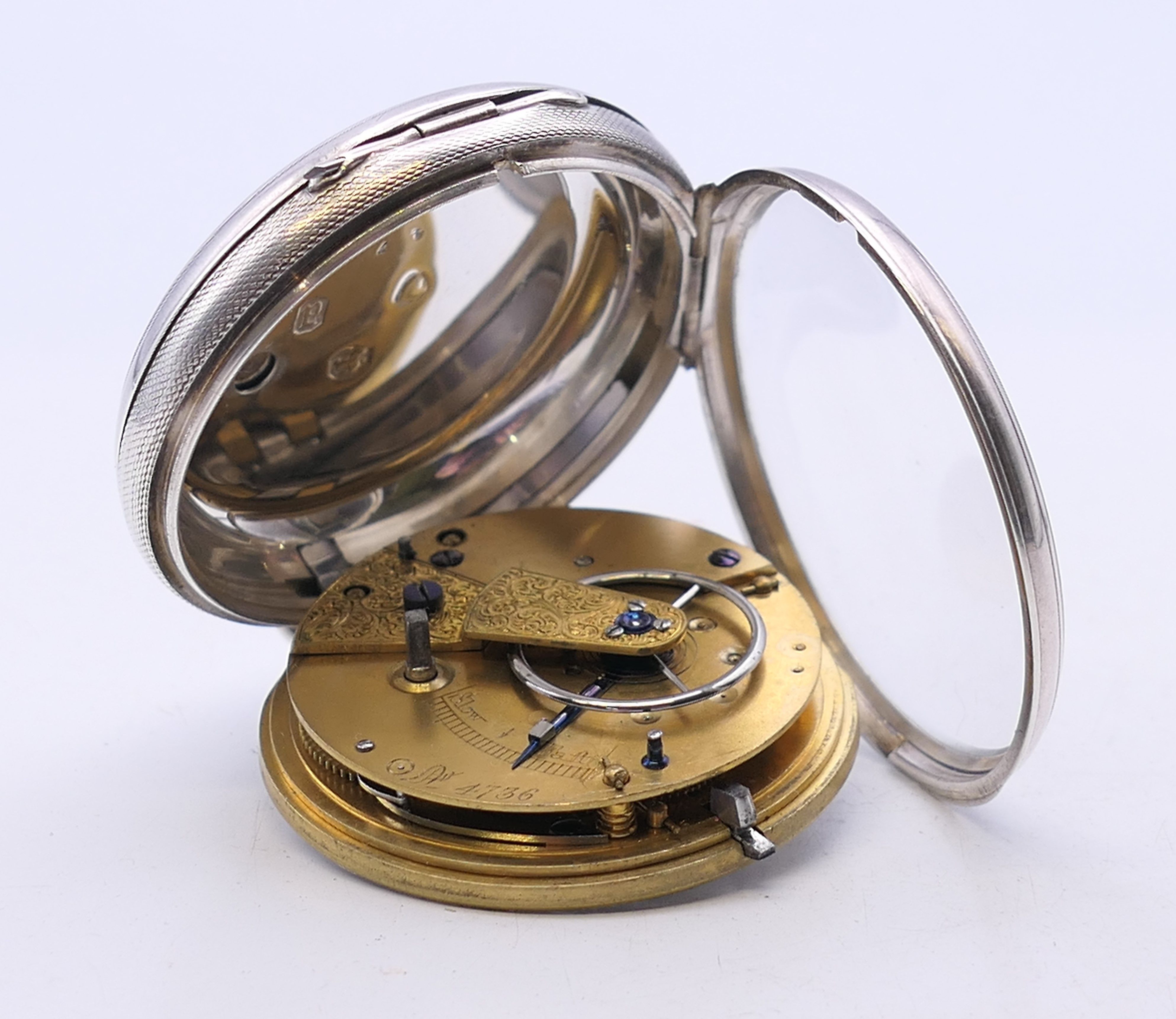 A gentleman's silver pocket watch, the dial with floral decoration, hallmarked for London 1856. 4. - Image 7 of 9