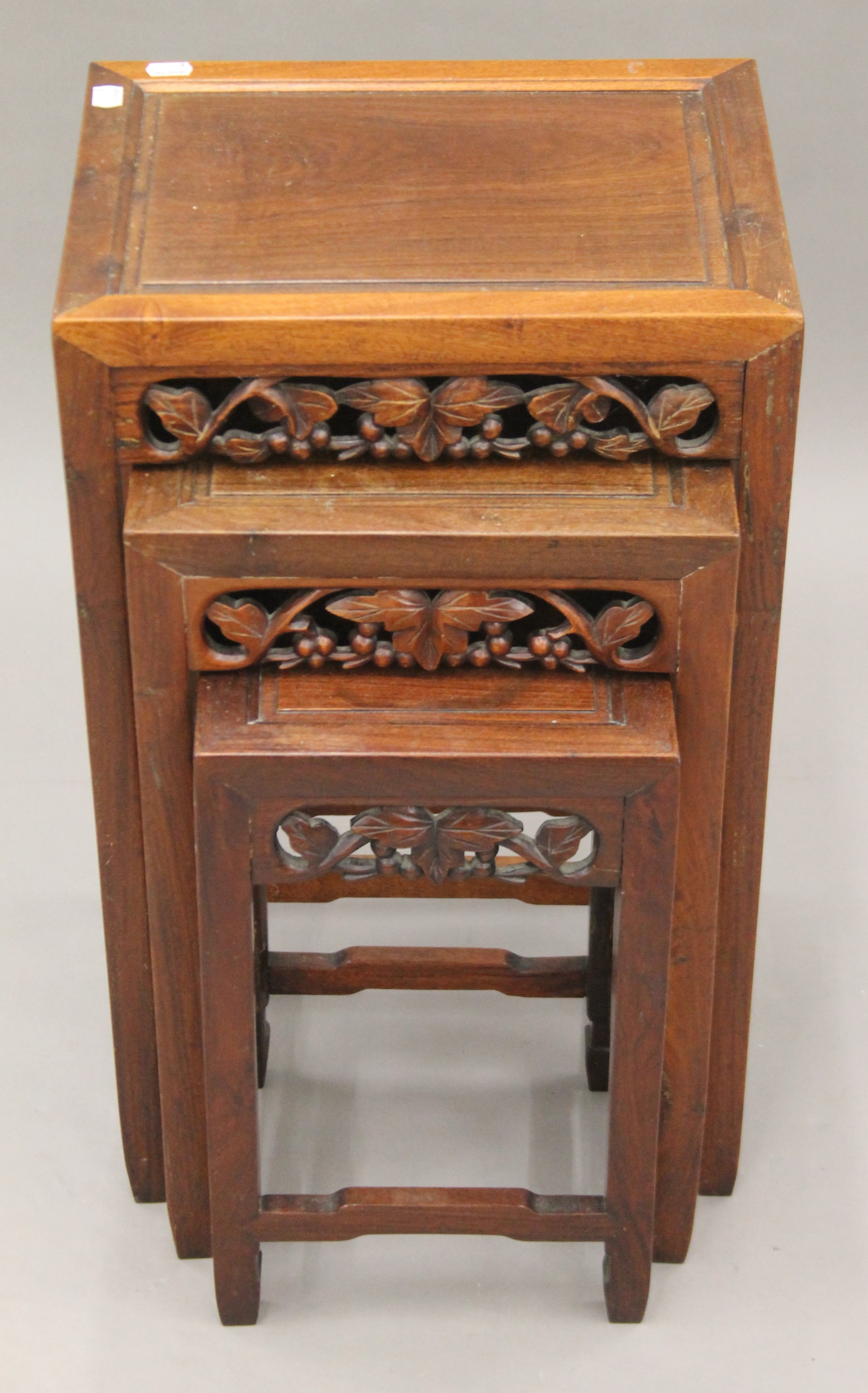 A nest of three Chinese hardwood tables probably late 19th or early 20th century. 38 cm wide. - Image 4 of 6