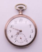 An 800 silver gentleman's pocket watch. 5 cm diameter.