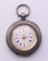 A silver ladies' fob watch. 3.5 cm diameter.