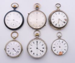 Six various damaged pocket watches. The largest 5 cm diameter.