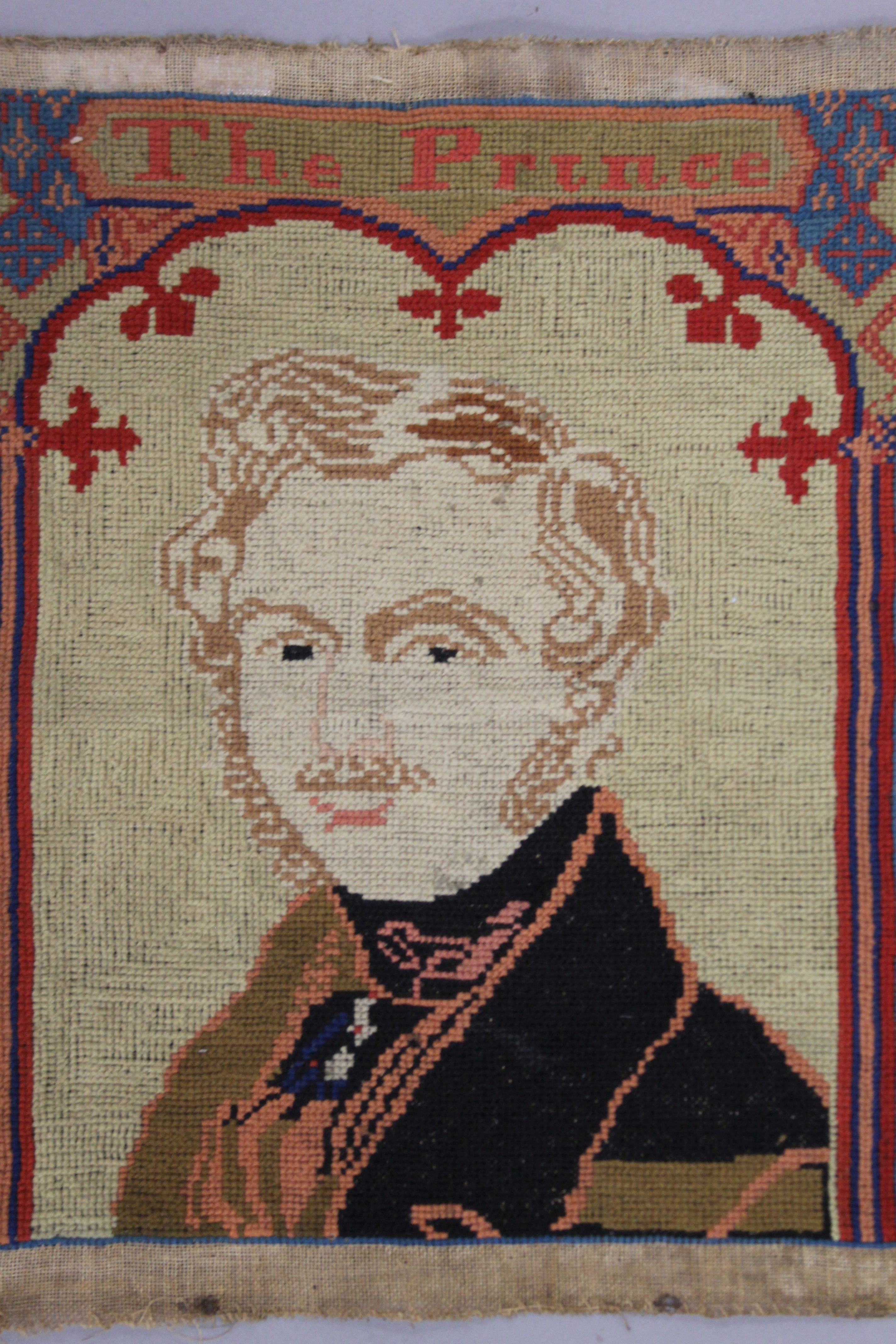 A Victorian tapestry panel depicting Prince Albert. 33.5 x 39.5 cm overall. - Image 2 of 4