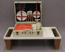 A vintage picnic set, two bed tables etc. The former 42.5 cm wide.