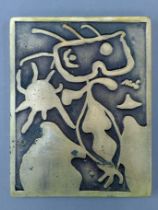 JOAN MIRO (1893-1983) Spanish, a bronze plaque, 'XX Sieclen No.4 1938'. 8.5 x 11 cm.
