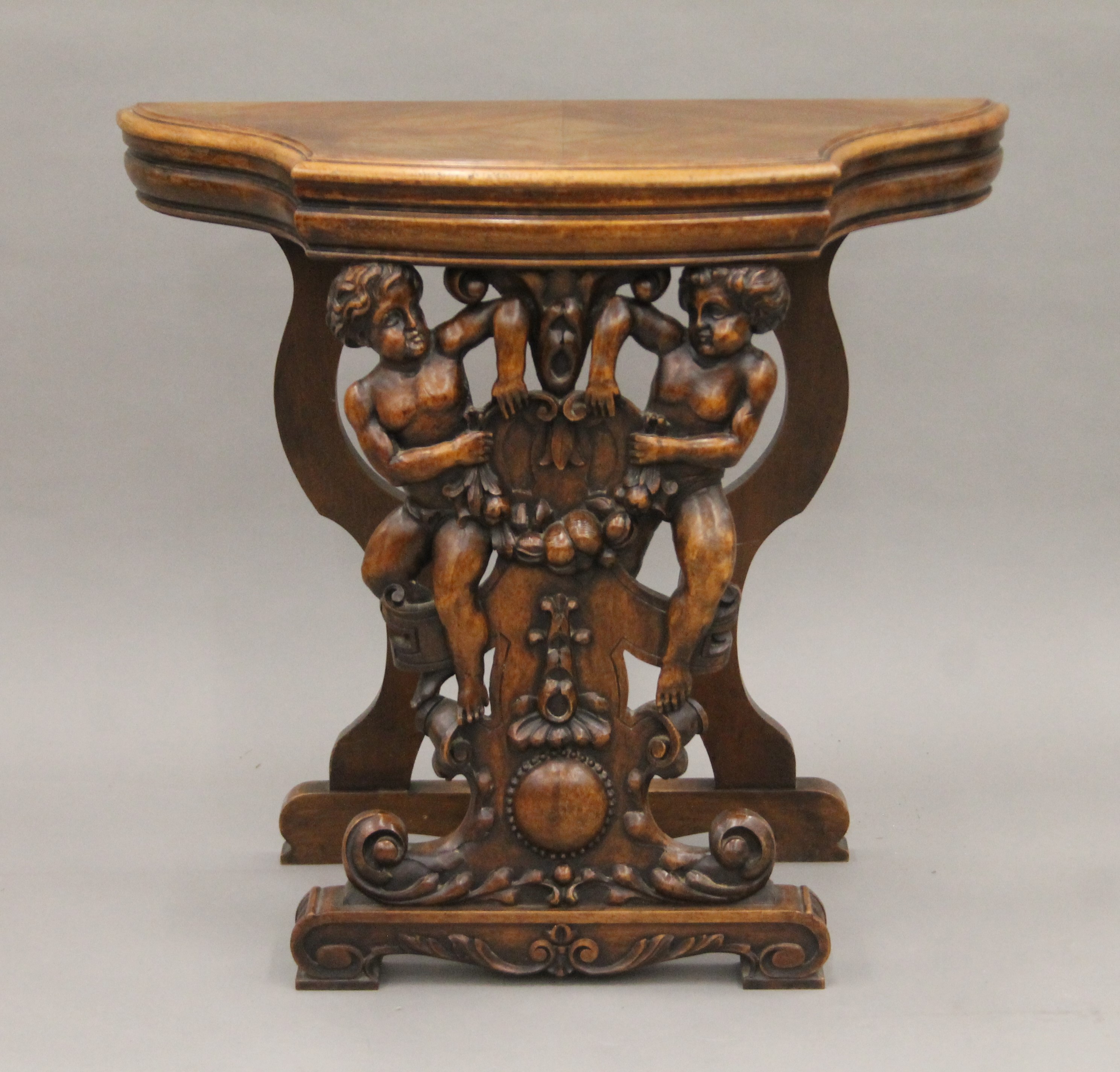 A 19th century carved walnut stool. 65.5 cm wide. - Image 2 of 5