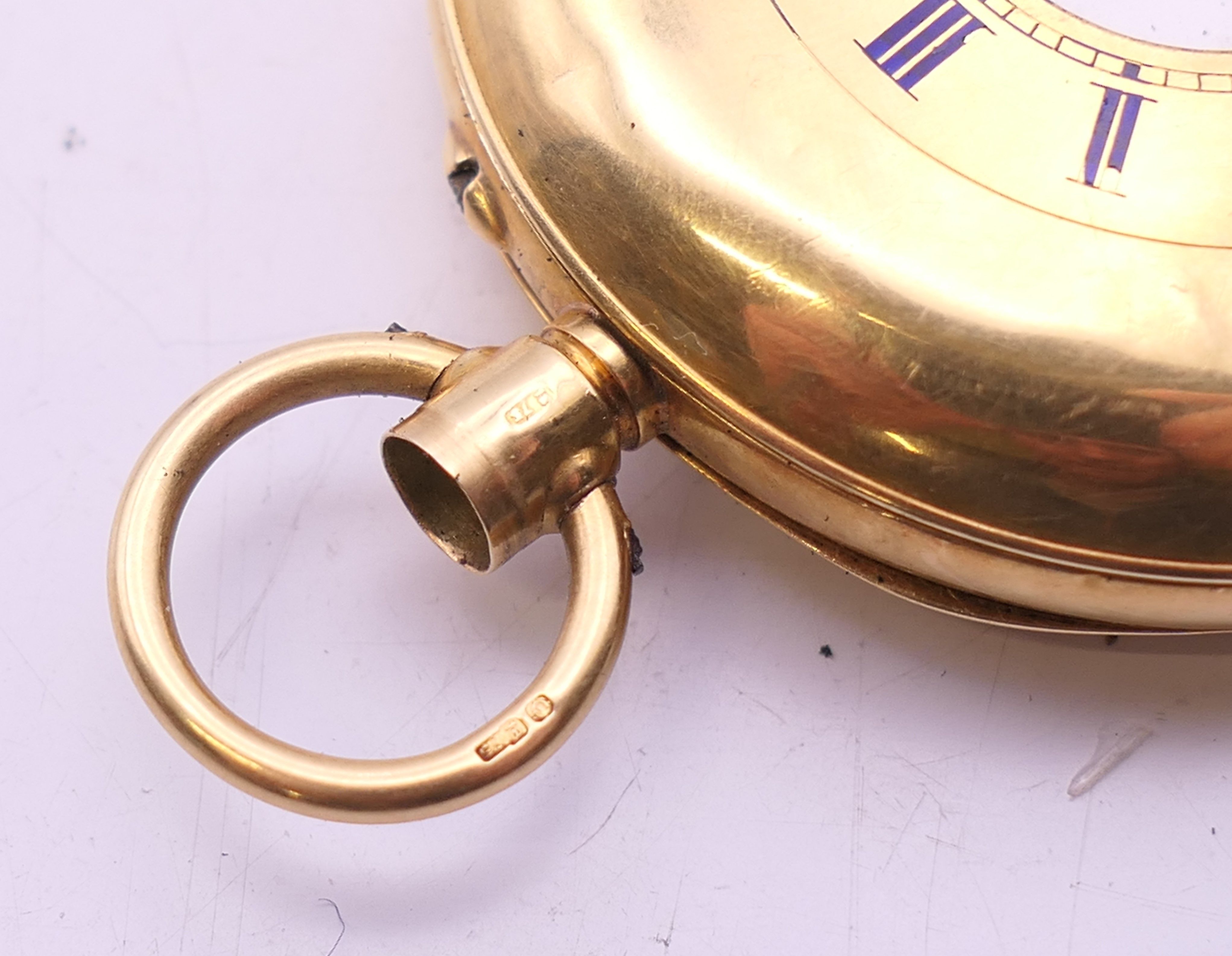 An 18 K gold half hunter pocket watch, - Image 10 of 10