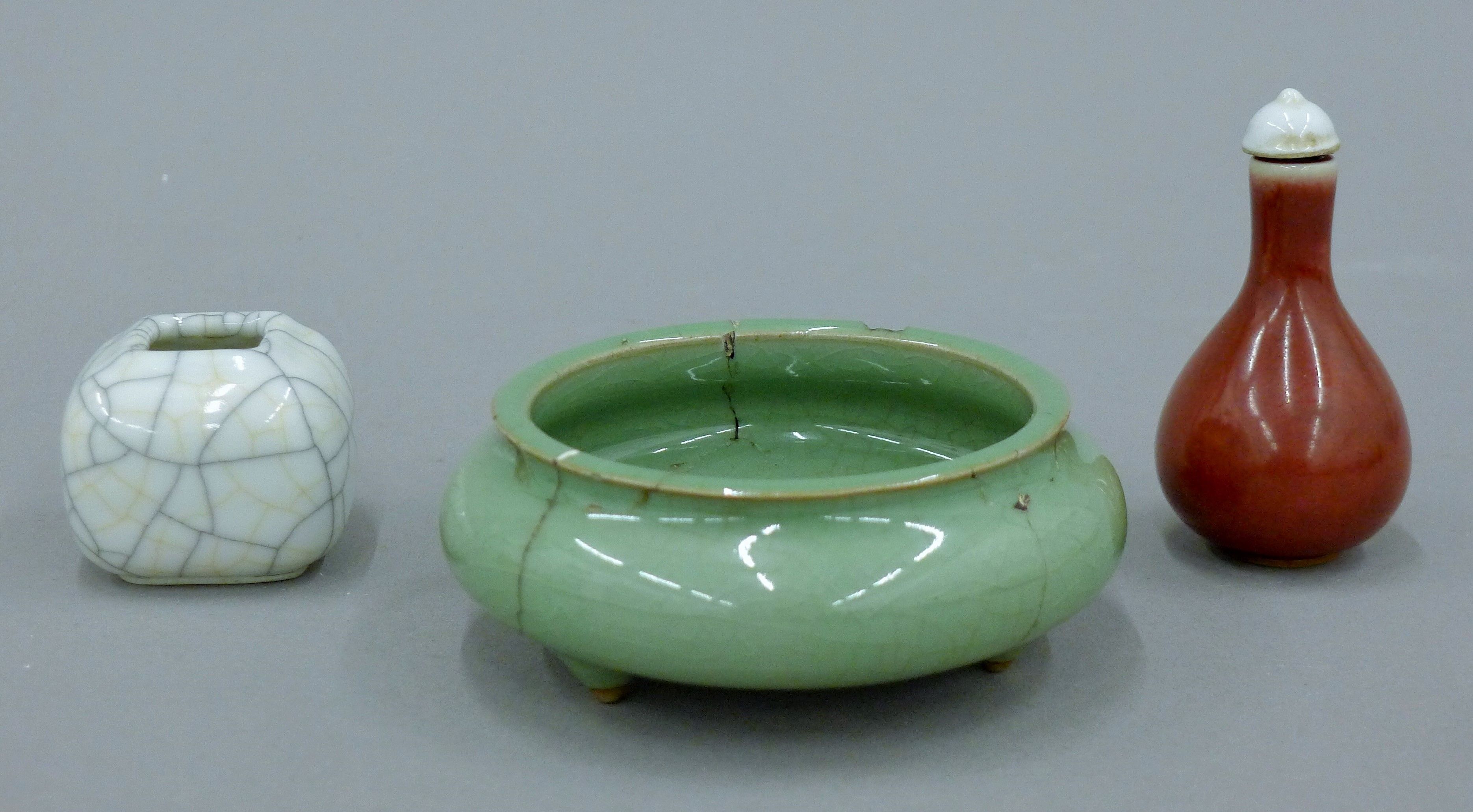 A small Chinese crackleware porcelain square form brush washer,