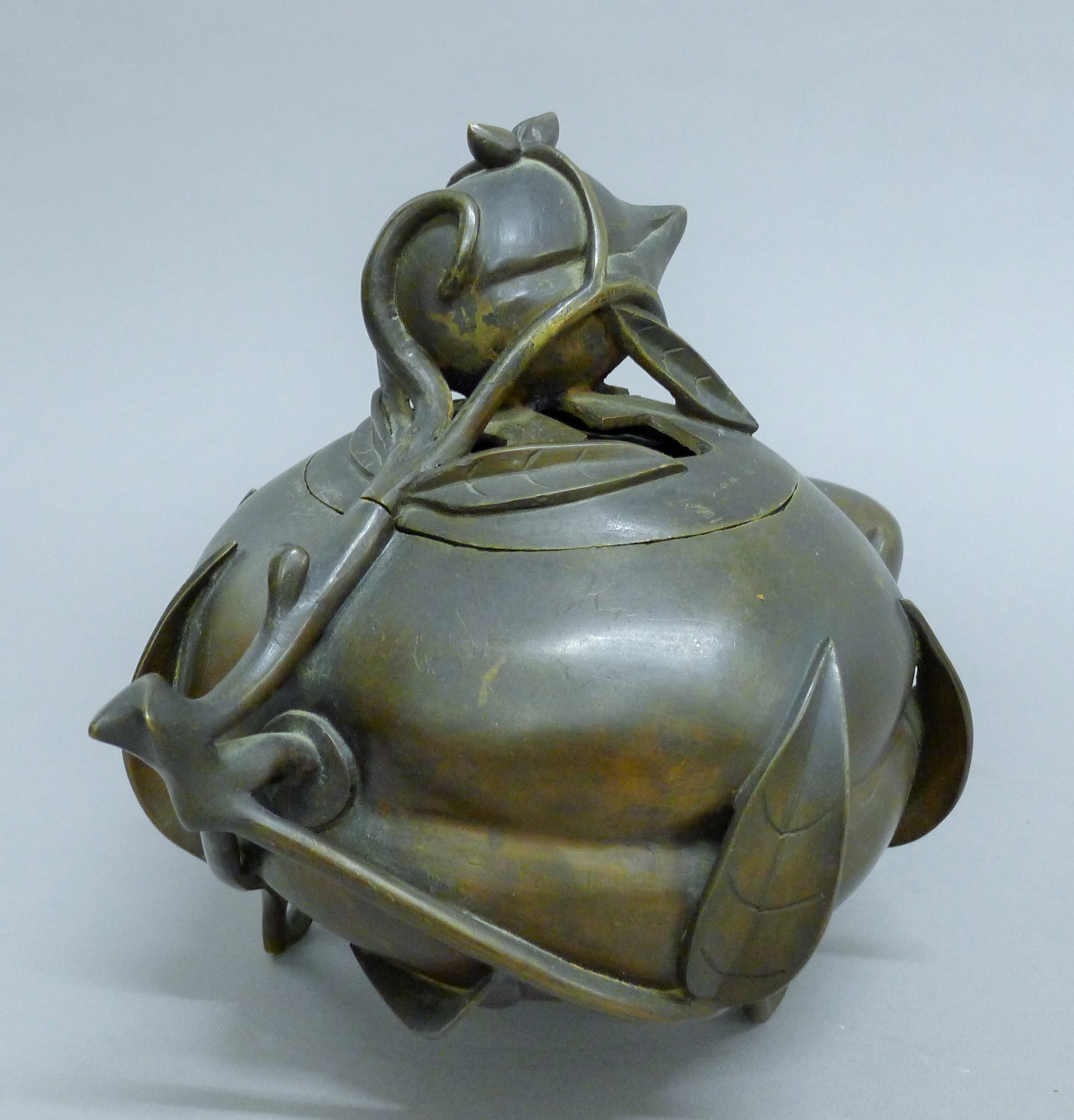 A 19th century Chinese bronze censer formed as a peach. 20 cm high. - Image 2 of 6