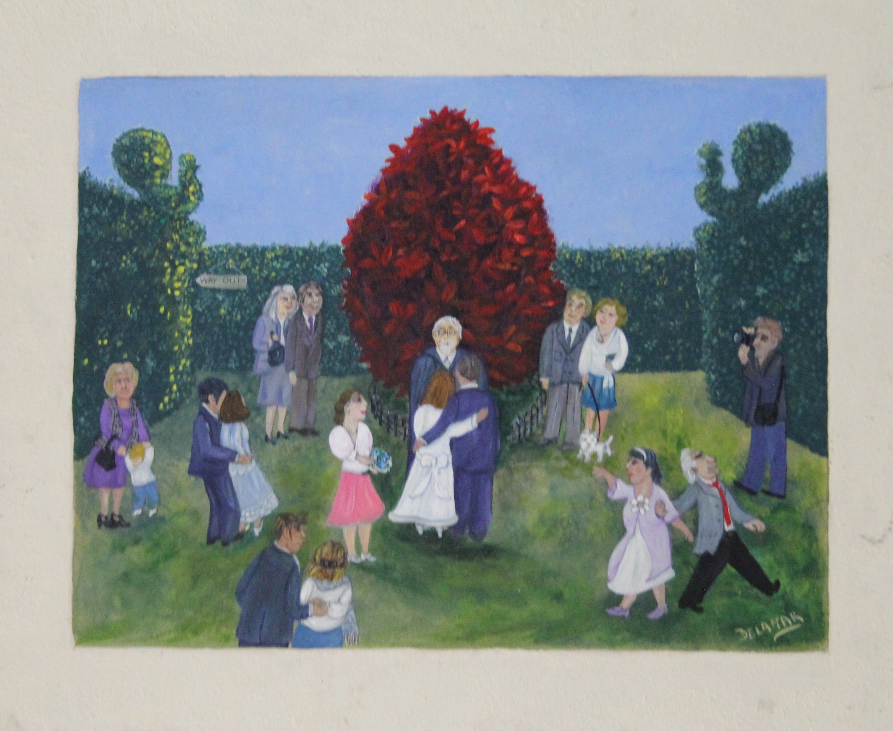 DELAMAR, ERIKA (20th century( British (AR), Ceremony Under the Red Bush, acrylic on board, signed. - Image 2 of 3