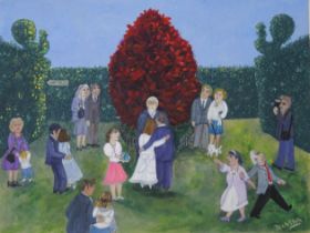 DELAMAR, ERIKA (20th century( British (AR), Ceremony Under the Red Bush, acrylic on board, signed.