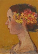 DONALD, GEORGE RSA RSW (born 1943) British (AR), A Girl With Flowers In Hair, oil on board, signed.