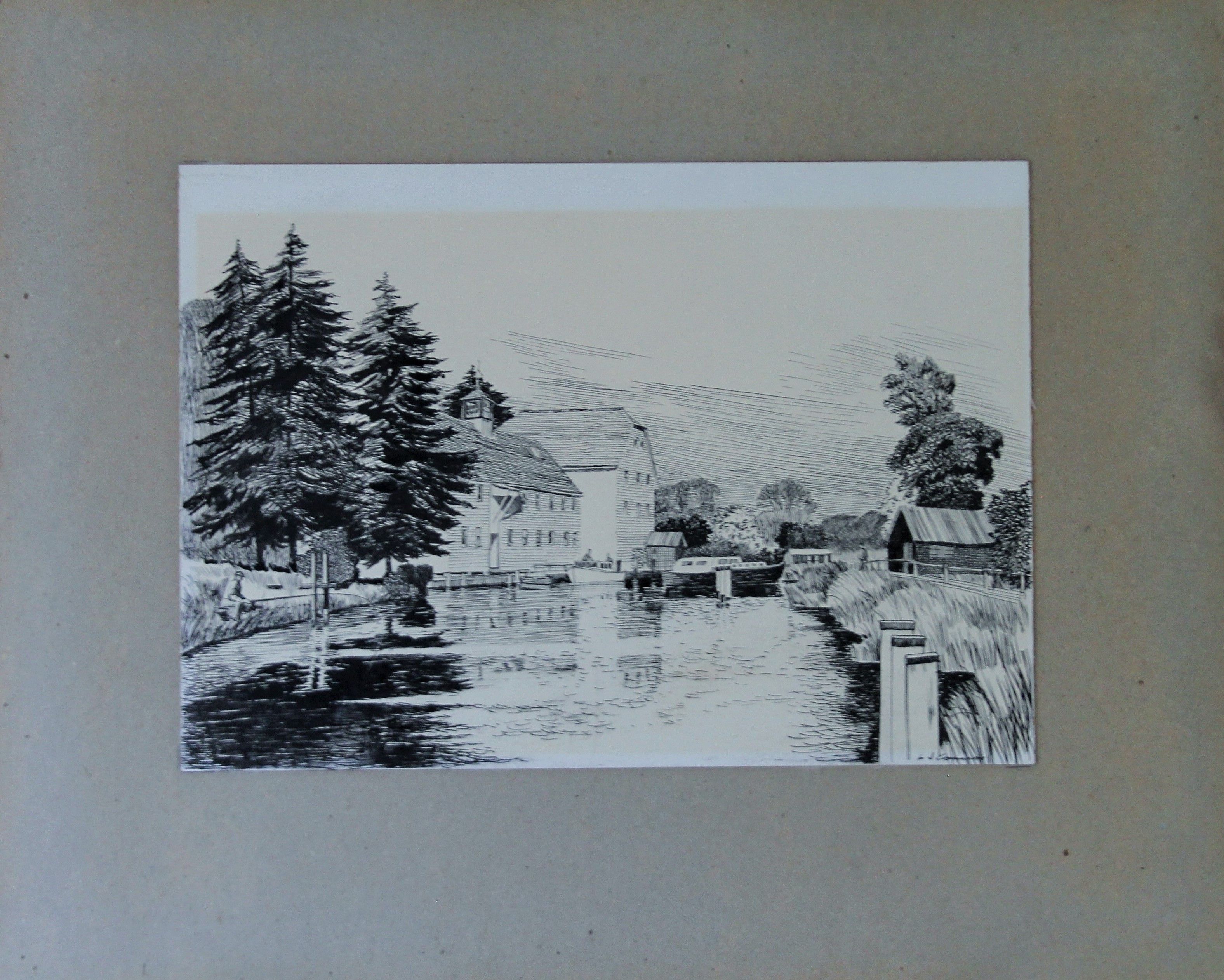 CONNOR, L J (20th century) British (AR), Hambledon Mill, pen and ink on board. 23 x 36 cm. - Image 2 of 3