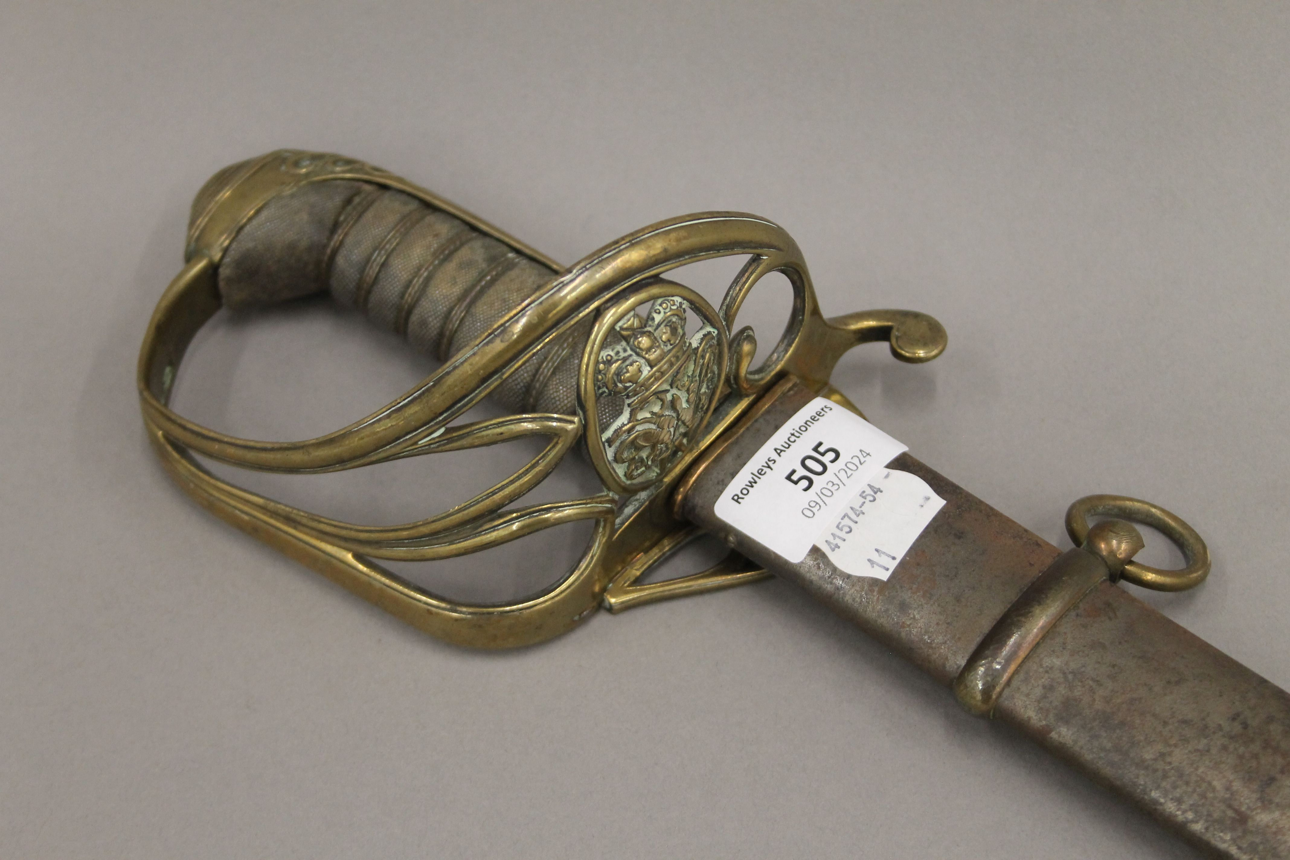 A William IV pattern 1822 infantry officer's sword in scabbard with folding guard. 98.5 cm long. - Image 2 of 4