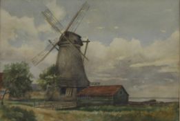 GEOFFREY ETHERINGTON, Mill at Monnikendam, watercolour, framed and glazed. 52.5 x 35.5 cm.