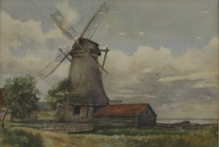 GEOFFREY ETHERINGTON, Mill at Monnikendam, watercolour, framed and glazed. 52.5 x 35.5 cm.