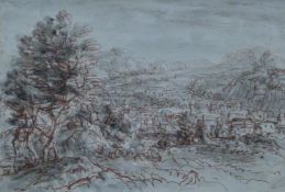 GERALD OSOSKI (1903-1981) British, Landscape, chalk and ink drawing, framed and glazed. 27.