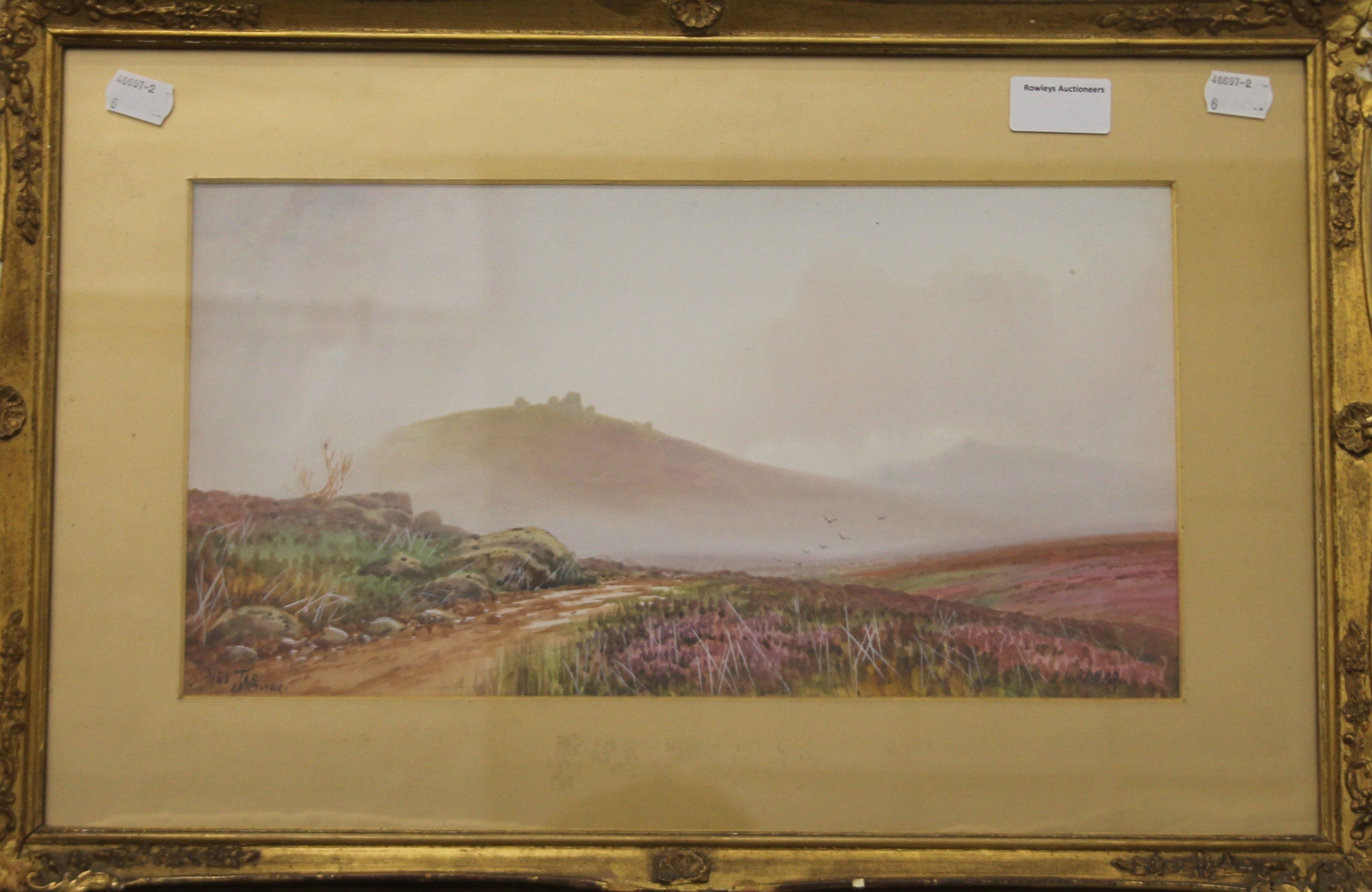 DOUGLAS PINDER, Yes Tor and Taw Marsh, Dartmoor (a pair), watercolour, framed and glazed. - Image 2 of 6