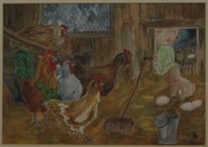 GRENNY, Laying Chickens, print, 1998, framed and glazed. 34 x 23.5 cm.