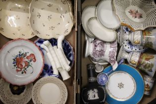 Two boxes of 19th century ceramics and pottery.