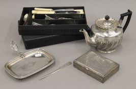 A quantity of various silver plate. The teapot 25.5 cm long.