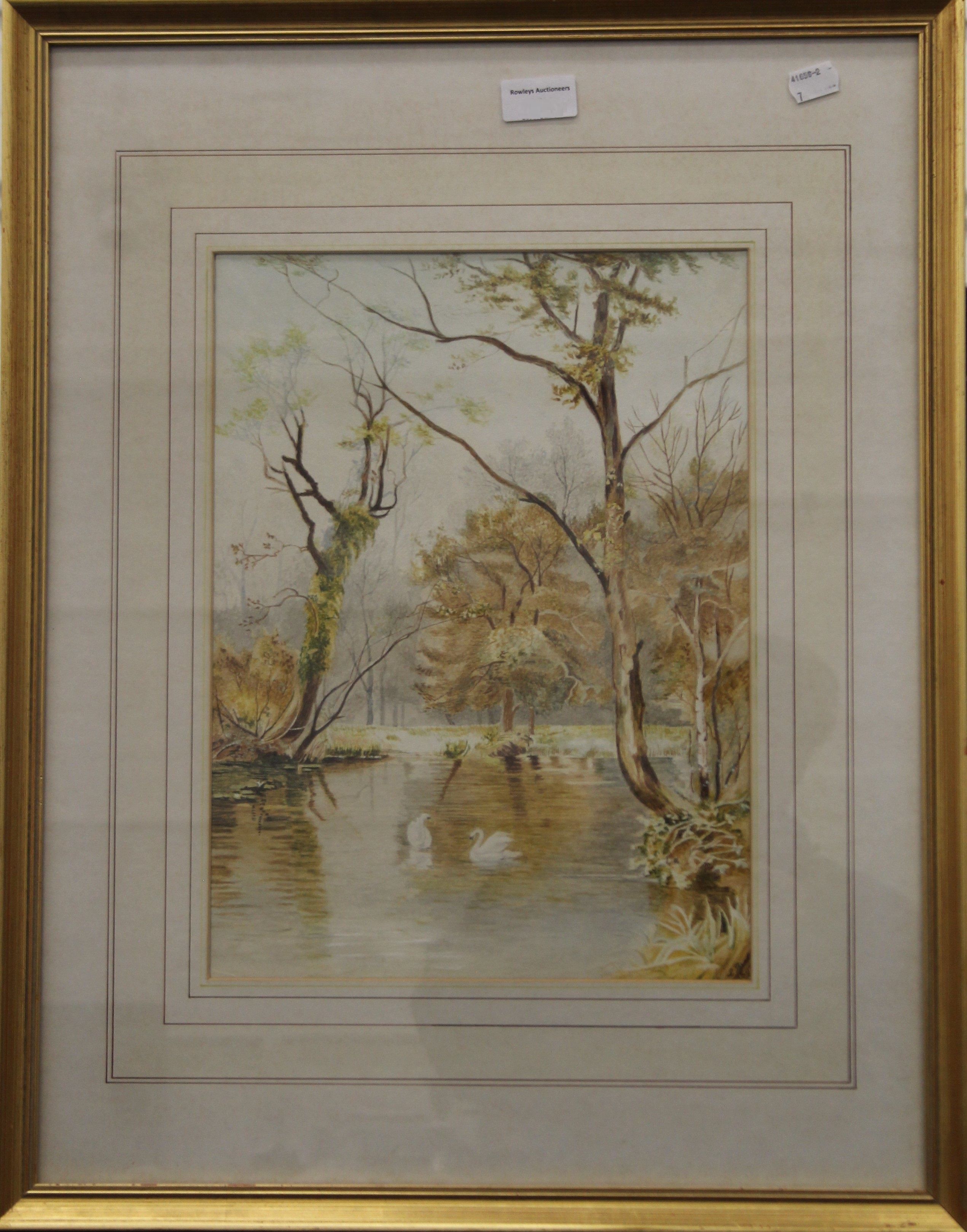 L BRADY, Swans on a River, a pair of watercolours, signed and dated 1899, framed and glazed. - Image 2 of 5
