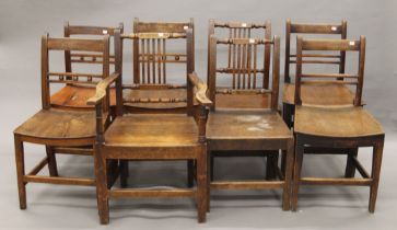 A quantity of various 19th century solid-seated country chairs. The larges 56.5 cm wide.