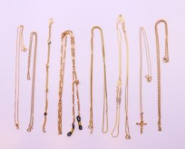 A quantity of various 9 ct gold and gold plated chains,