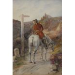 Early 20th century watercolour of a Man on a Horse at a Crossroads, indistinctly signed L H Eggar,