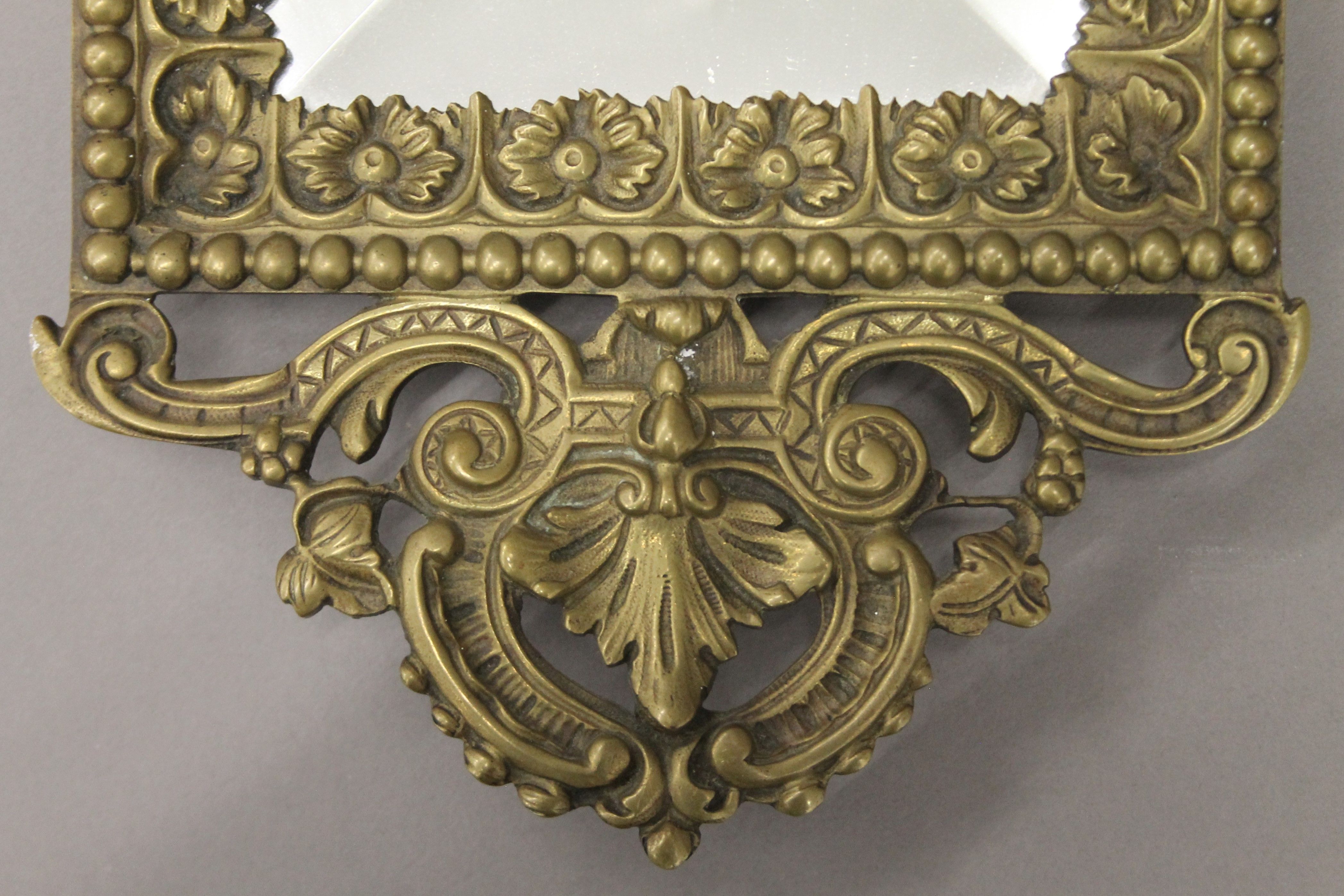 A 19th century brass wall mirror. 49 x 16 cm. - Image 3 of 3