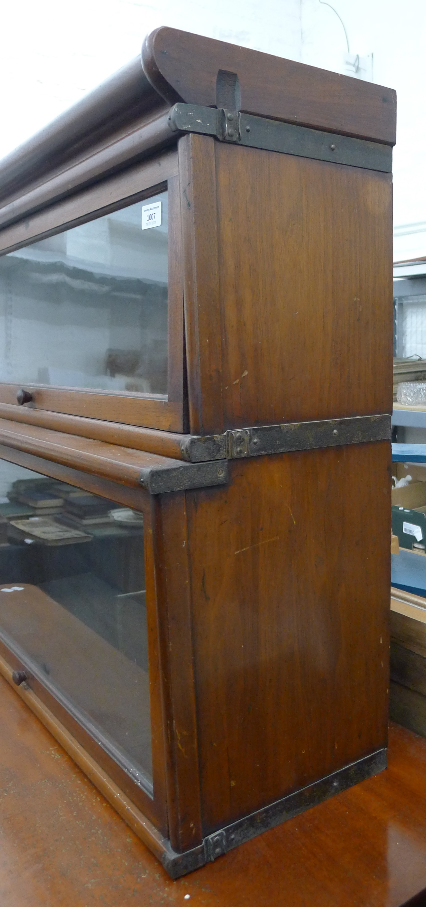 A two-stack mahogany Globe Wernicke bookcase. 86 cm wide, 73 cm high, 29 cm deep. - Image 7 of 7