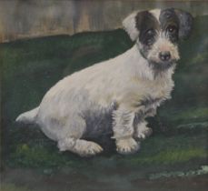 A PHILLIPS, 'Anticipation', painting of a terrier, gouache and watercolour, framed and glazed. 21.
