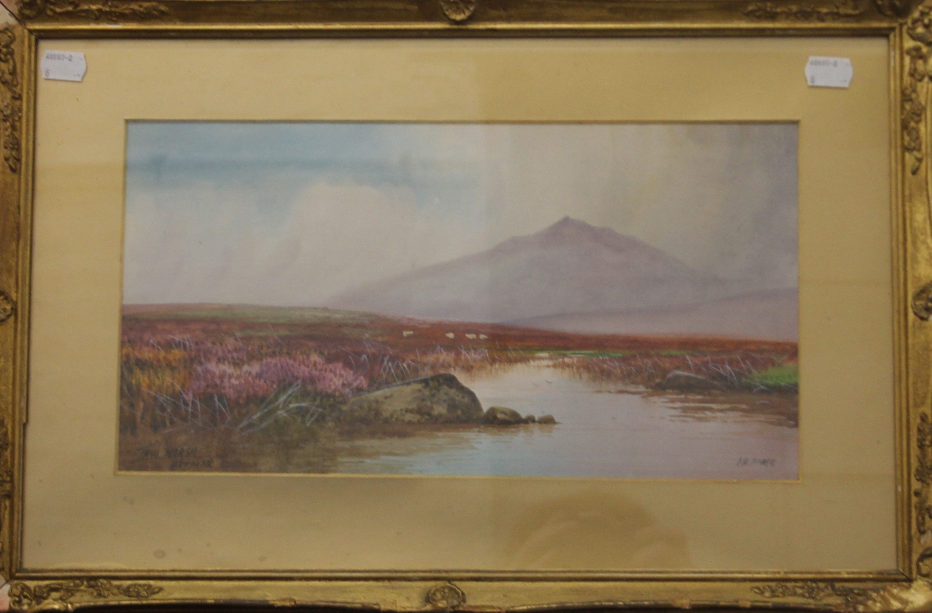 DOUGLAS PINDER, Yes Tor and Taw Marsh, Dartmoor (a pair), watercolour, framed and glazed. - Image 5 of 6