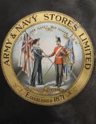 A pictorial advertising showcard for Army and Navy Stores, framed. 53.5 x 66.5 cm.