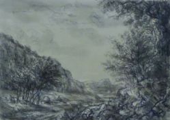 GERALD OSOSKI (1903-1981) British, North Wales Landscape, chalk brush and wash drawing,