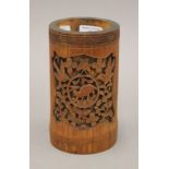 A late 19th/early 20th century Chinese bamboo brush pot. 18.5 cm high.